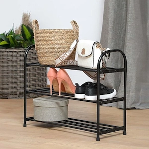 Ein praktisches und langlebiges OTE-Schuhregal aus Metall mit schwarzer Pulverbeschichtung ist ein Bild 3