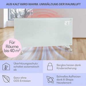 Klarstein Elektroheizung, Konvektorheizung mit Bodenrollen, mobile Elektroheizung, energiesparende, Bild 4