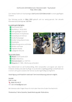 Graf Carello GC9 Elektromobil   Seniorenmobil - Top Zustand