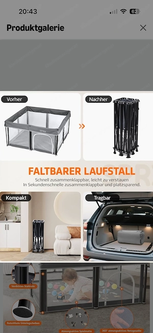 Faltbarer Baby-Laufstall mit Spielmatte Bild 2