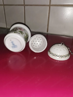 Tee-Ei mit Auffangbehälter Porzellan aufschraubbar Nr. 49 Dekor  Bild 2
