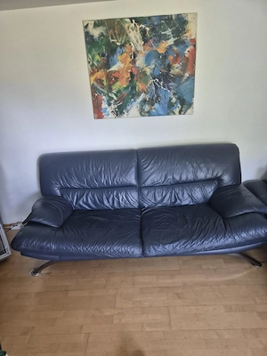 Marineblaue Ledercouch zu verkaufen Bild 2