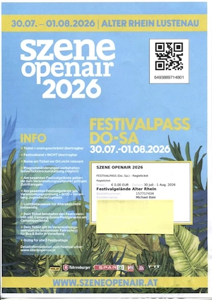 Szene openair 2026 - Festivalpass Do - SA mit Übernachtung im Zelthotel für 2 Personen und Frühstück