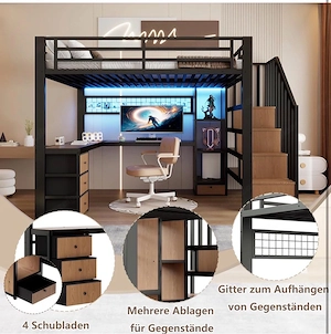 Hochbett mit Schreibtisch & Stauraum Bild 5
