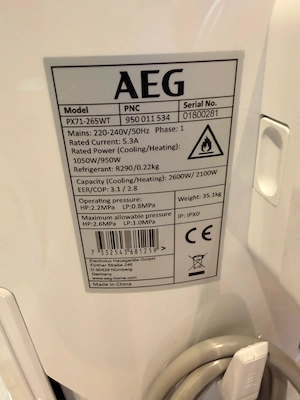 AEG PX71-265WT Mobiles Klimagerät, wie NEU Bild 4