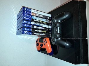 PS4 Konsole (schwarz) mit 2 DualShock 4 Controllern, allen Kabeln und 8 Top-Spielen (CoD, Battlefiel Bild 4
