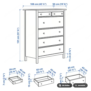 Hemnes Kommode mit 6 Schubladen, Weiß glänzend Bild 2