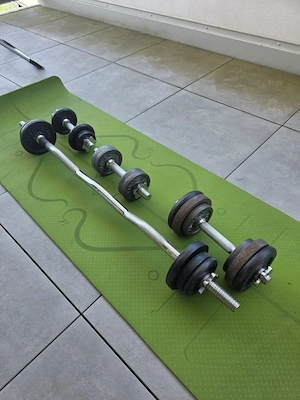 Hantelset 28,5 kg inkl. EZ-Stange & 3 Kurzhantelstangen Bild 3