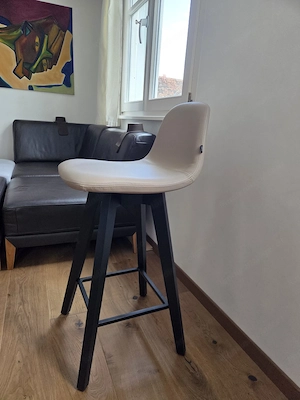 Barhocker Echtleder Premium Holzgestell kantig schwarz gebeizt NEU Bild 3