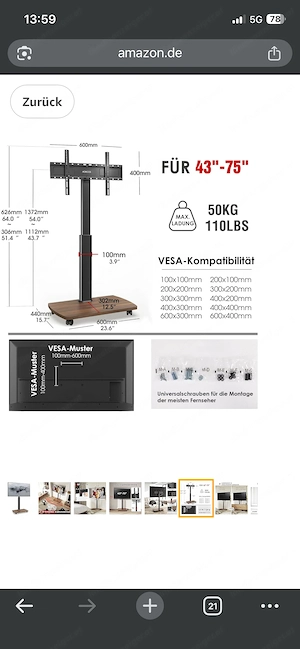 TV Bodenständer, rollbar, für 43-75 , max 50kg Bild 6