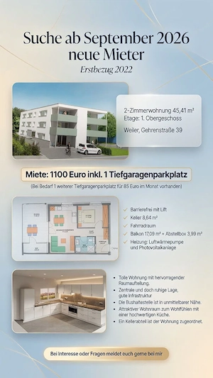 Vermietung 2-Zimmerwohnung in Weiler