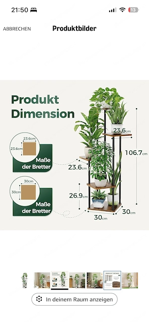 Bamworld Blumenständer Pflanzenständer Pflanzenregal aus Holz und Metall Bild 2
