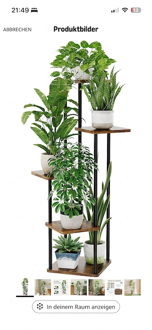 Bamworld Blumenständer Pflanzenständer Pflanzenregal aus Holz und Metall