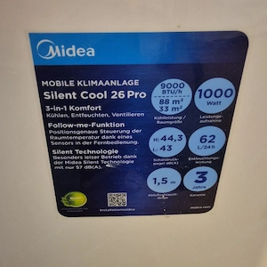 mobile klimaanlage Midea Silent cool 26 pro 9.000 BTU weib Funktioniert einwandfrei  Bild 4