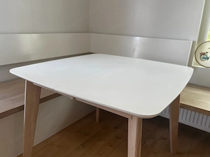 2x Miliboo LEENA Ausziehbare Esstische   Weiß Holz   Neuwertig Bild 3