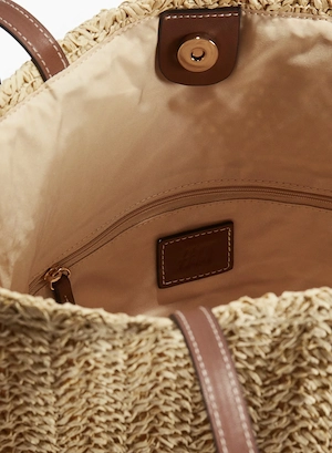 Shopper aus Bast mit braunen Trägern Bild 3