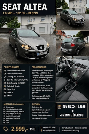 seat Altea 1.6 MPI   102 PS 