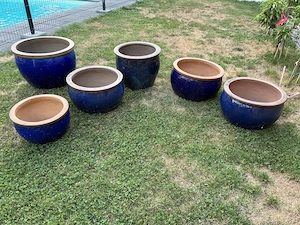 6 Keramik-Pflanzkübel, blau glasiert - Set Bild 2