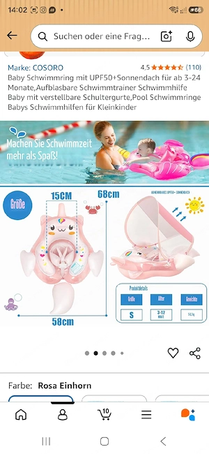 Baby Schwimmring mit Sonnendach Bild 2