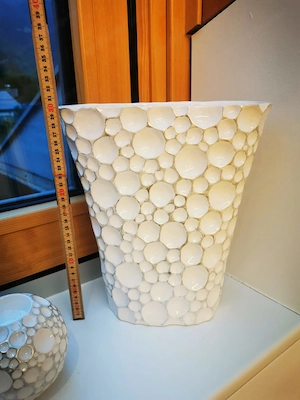 Moderne Keramikvase "Gaps" mit 2 Teelichthaltern   Weiß Silber   3-teiliges Set Bild 4
