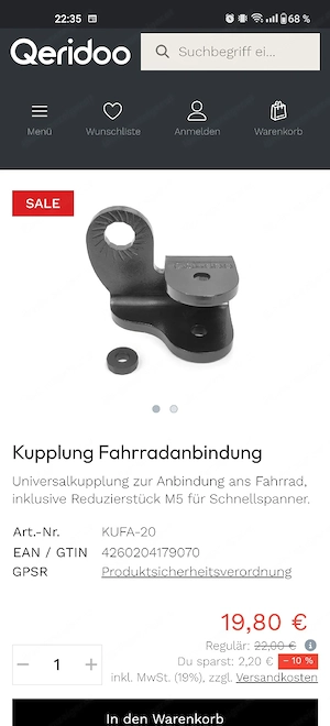 Kupplung Fahrradanhänger Qeridoo  Bild 3