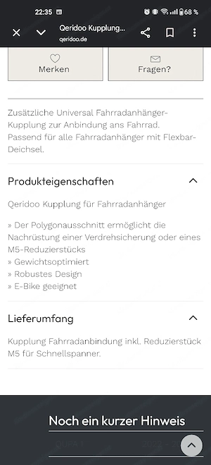 Kupplung Fahrradanhänger Qeridoo  Bild 4
