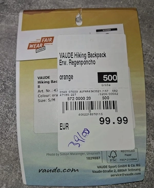 VAUDE Hiking Backpack Regenponcho - wie neu Bild 4