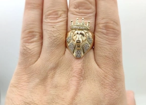 Löwenkopf aus 585er Ring ca.16g mit Zirkonia Stein Bild 2
