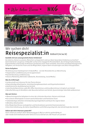 Reisespezialist:in (m,w,d) - Wir suchen Dich!