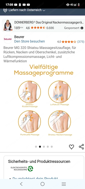 Massage Auflage von BEURER 