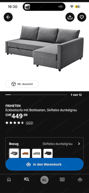 Sofa couch bettsofa bettcouch ikea beige 230x150 gebraucht voll funktional Bild 4