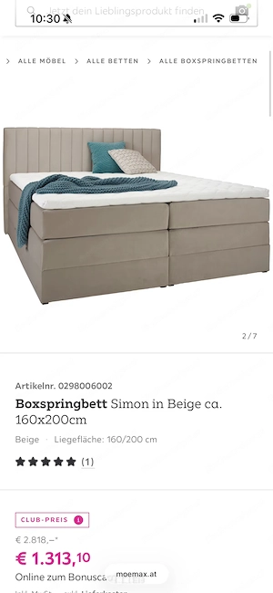 Boxspringbett Beige 160x200cm Bild 2