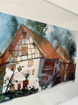 Original-Aquarell "Schlossgugger Hus" von Heinz Hofer (1991) Bild 4
