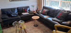 Schwarze Ledercouch 3 teilig Bild 3
