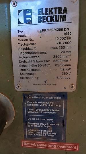 Ich verkaufe eine ELEKTRA BECKUM PK250 Kreissäge BJ. 1990 zum selbst abholen Bild 5