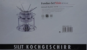 Silit Visio Fondue-Set Edelstahl Rostfrei: 6 Fonduegabeln, Glas-Spritzschutz, Rechaud m. Brenner, Si Bild 4