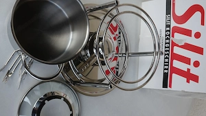 Silit Visio Fondue-Set Edelstahl Rostfrei: 6 Fonduegabeln, Glas-Spritzschutz, Rechaud m. Brenner, Si Bild 8