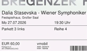 Bregenzer Festspiele 2026 - 4 oder 2x2 Tickets - Dalia Stasevska - Wiener Symphoniker Mo. 27.07.2026