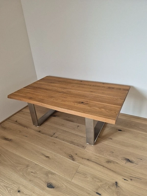 Couchtisch Eiche massiv mit Edelstahlgestell