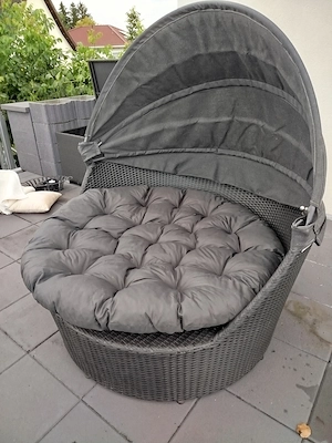Sonneninsel Polyrattan schwarz mit dunkelanthrazitfarbenem Windschutz Bild 2