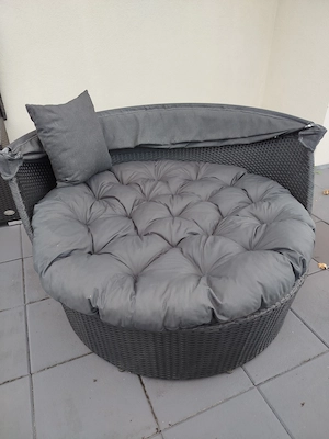 Sonneninsel Polyrattan schwarz mit dunkelanthrazitfarbenem Windschutz Bild 4