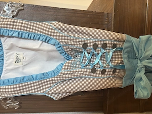 braun-weiß kariertes Distler Dirndl mit blauer Schürze Bild 2