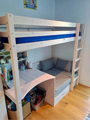Hochwertiges Hochbett mit Schreibtisch, Stauraum & Matratze Bild 4