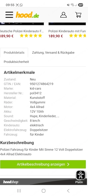 Elekroauto Polizei Kinder Bild 5