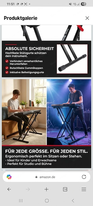 RockJam RJXX363 Keyboardständer Doppel-X, robust, bis 20 kg belastbar Bild 6