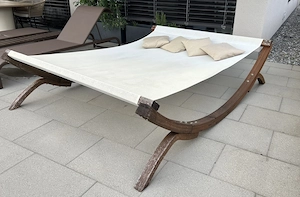 Ampel24 XL Doppelliege   Gartenliege 2x2m, Holzgestell mit weißem Spannbezug Bild 2