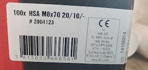 HILTI Bolzenanker HSA M8x70, Dübel, Segmentanker, Anker Bild 2