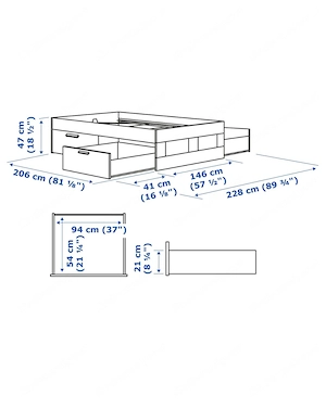 Ikea Brimnes Bett 140x200 mit Schubladen und Leirsund Lattenrost Bild 4