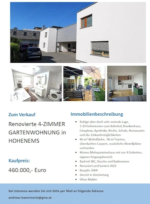 4 Zimmer Gartenwohnung zu Verkaufen