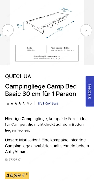 Camping Feldbett Decathlon  Bild 5
